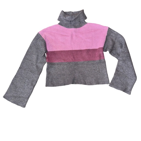 Lulus Cozy as Usual Grey & Pink Color Block Turtleneck Knit Sweater NWT - Picture 3 of 8
